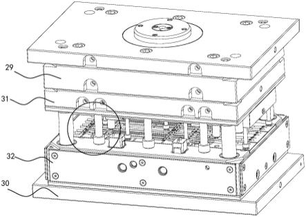 超声刀刀杆LSR包胶模具结构与包胶截面示意